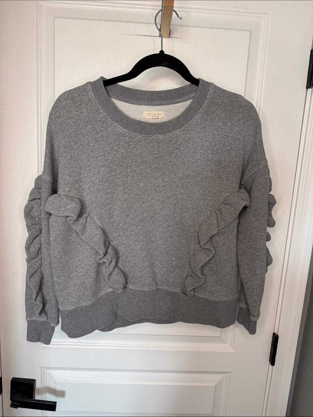 Madewell Gray Ruffle-Trim Crewneck Sweatshirt